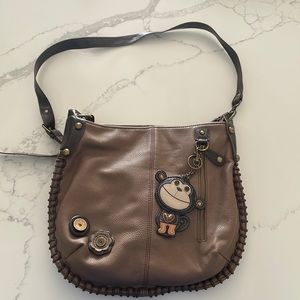 Chala Brown Leather Bag with Monkey Key Chain